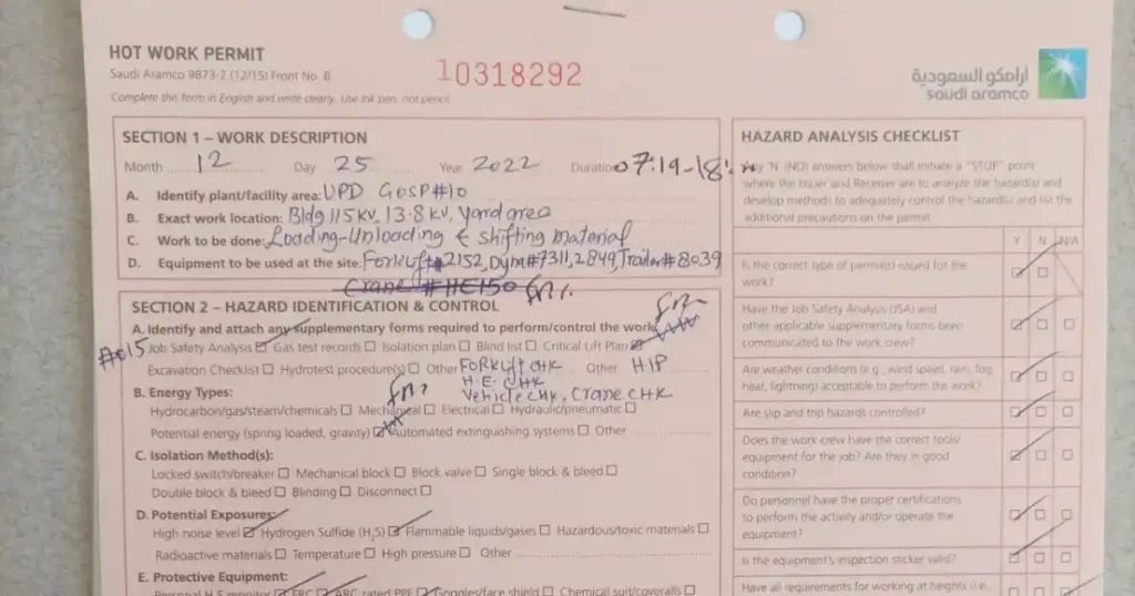 Saudi Aramco Hot Work Permit